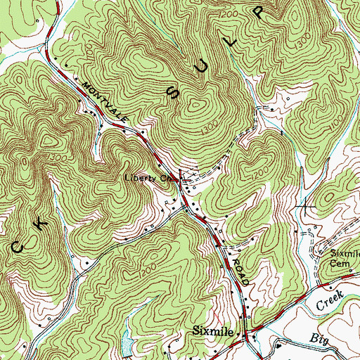Topographic Map of Liberty Church, TN