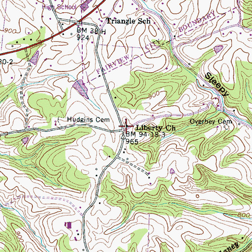 Topographic Map of Liberty Church, TN