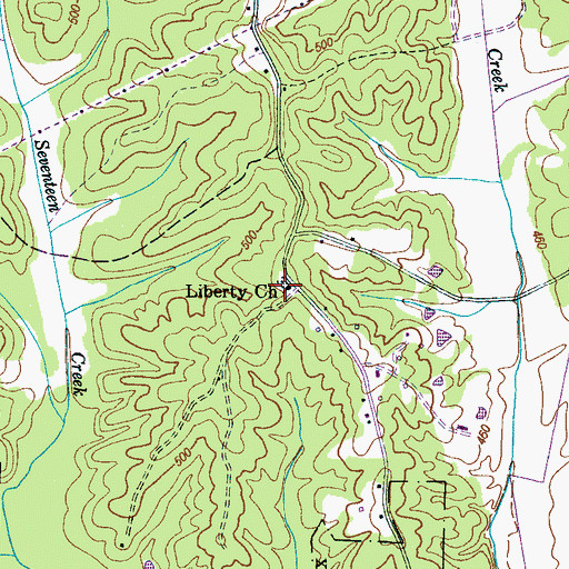 Topographic Map of Liberty Church, TN