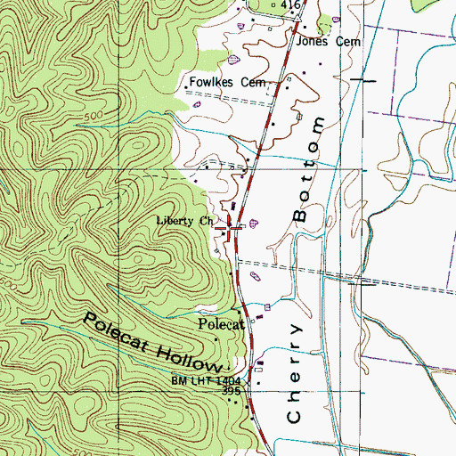 Topographic Map of Liberty Church, TN
