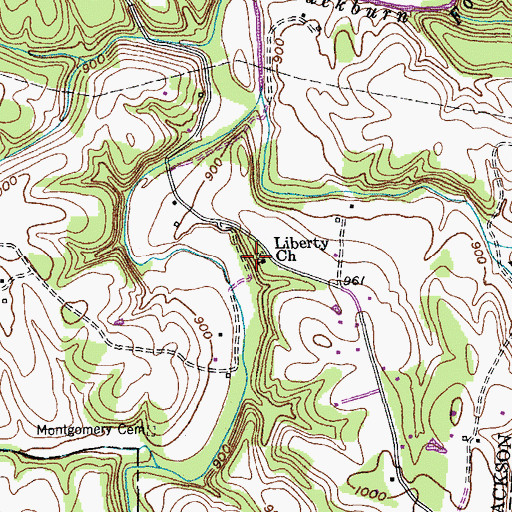 Topographic Map of Liberty Church, TN