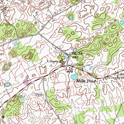 Topographic Map of Liberty Church, TN