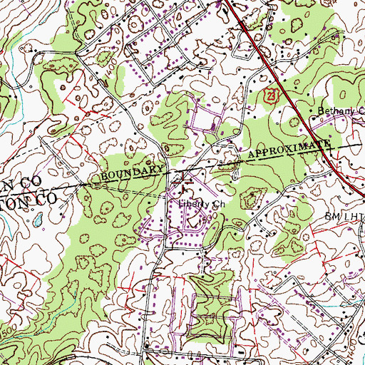 Topographic Map of Liberty Church, TN