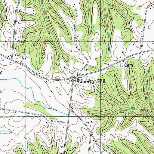 Topographic Map of Liberty Hill, TN