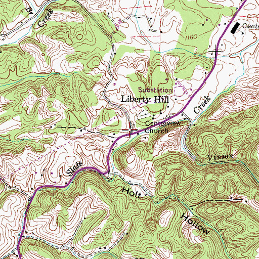 Topographic Map of Liberty Hill, TN