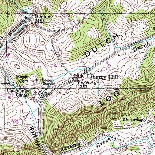 Topographic Map of Liberty Hill, TN