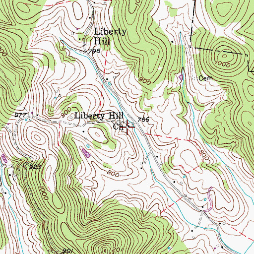 Topographic Map of Liberty Hill Church, TN