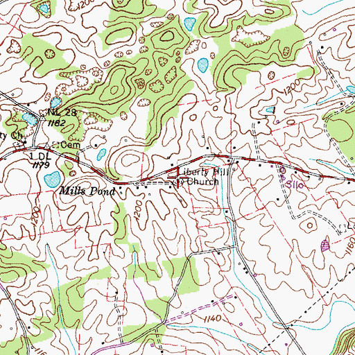 Topographic Map of Liberty Hill Church, TN