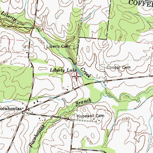 Topographic Map of Liberty Lake, TN