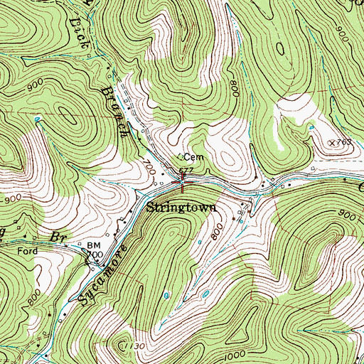 Topographic Map of Lick Branch, TN