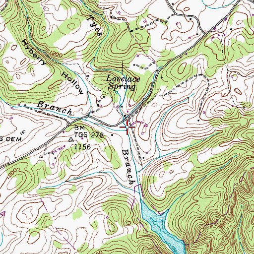 Topographic Map of Lick Branch, TN