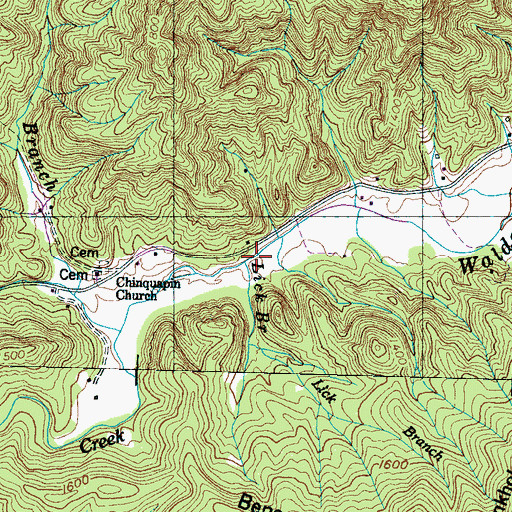 Topographic Map of Lick Branch, TN