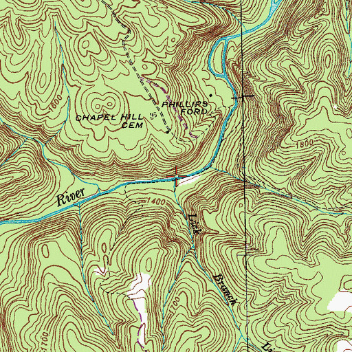 Topographic Map of Lick Branch, TN