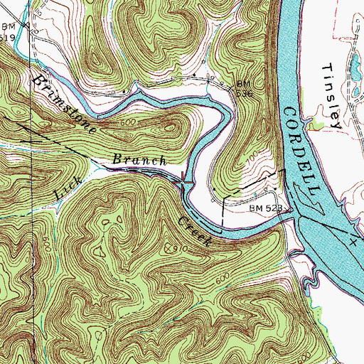 Topographic Map of Lick Branch, TN