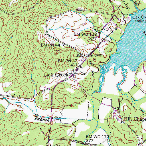 Topographic Map of Lick Creek, TN