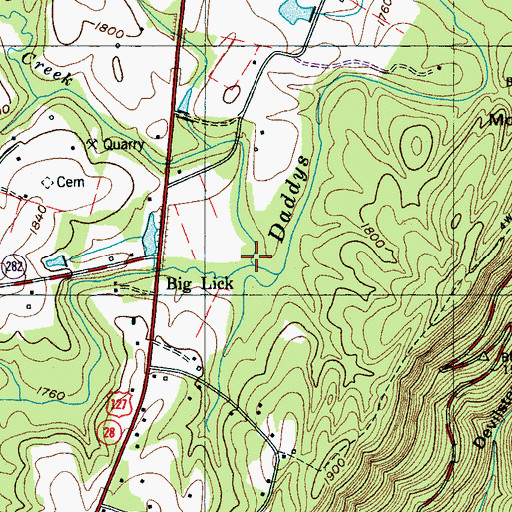Topographic Map of Lick Creek, TN