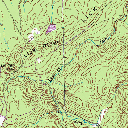 Topographic Map of Lick Creek, TN