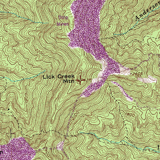 Topographic Map of Lick Creek Mountain, TN