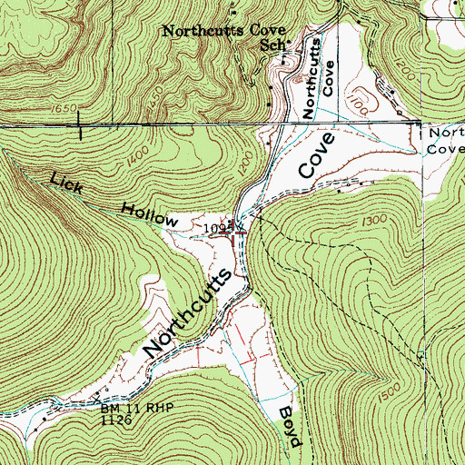 Topographic Map of Lick Hollow, TN