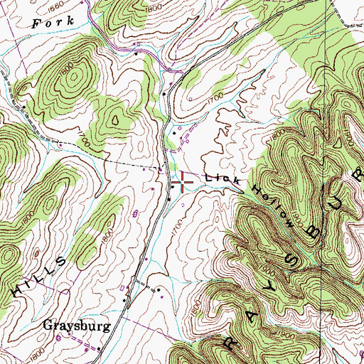 Topographic Map of Lick Hollow, TN