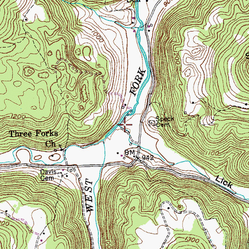 Topographic Map of Lick Hollow, TN