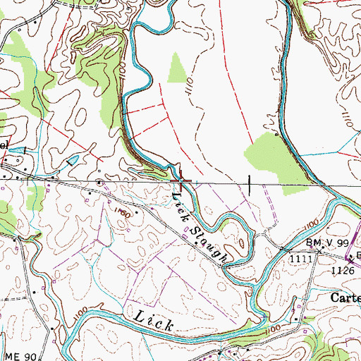 Topographic Map of Lick Slough, TN
