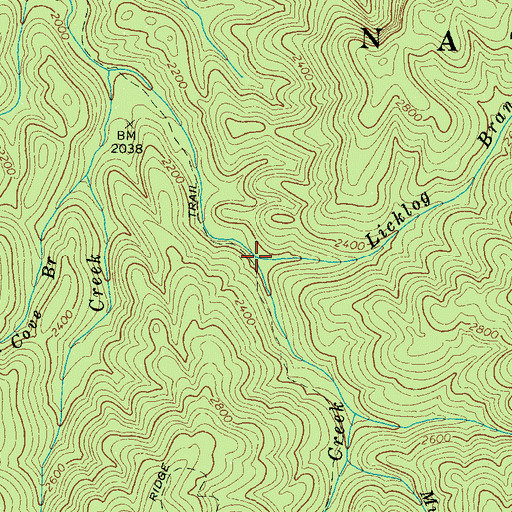 Topographic Map of Licklog Branch, TN