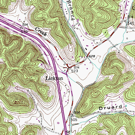 Topographic Map of Lickton, TN