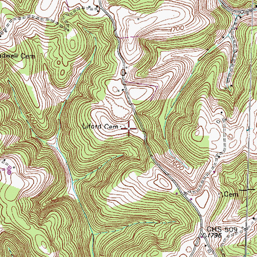 Topographic Map of Liford Cemetery, TN