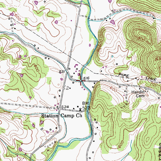 Topographic Map of Liggett Branch, TN
