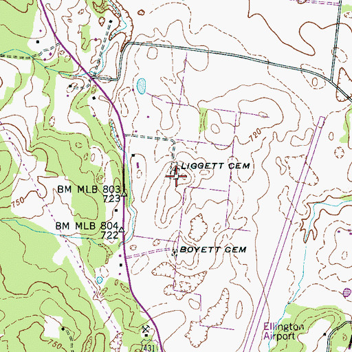 Topographic Map of Liggett Cemetery, TN