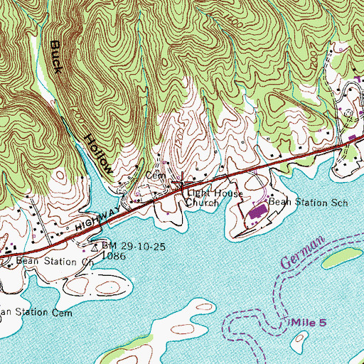 Topographic Map of Light House Church, TN