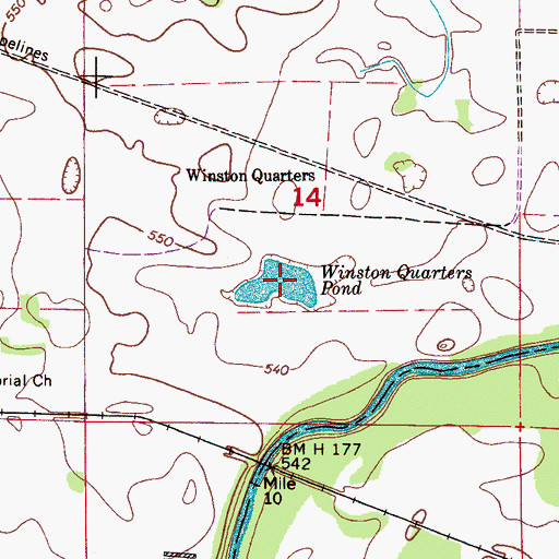 Topographic Map of Winston Quarters Pond, AL