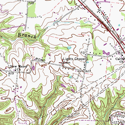 Topographic Map of Lights Chapel Cemetery, TN