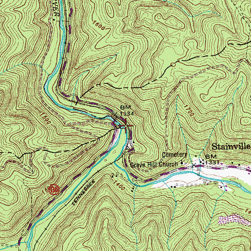 Topographic Map of Ligias Fork, TN