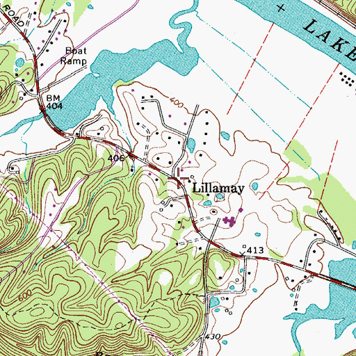 Topographic Map of Lillamay, TN