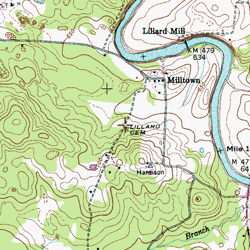 Topographic Map of Lillard Cemetery, TN