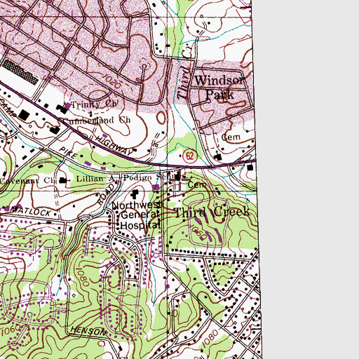Topographic Map of Lillian A Pedigo School, TN