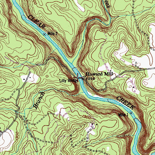Topographic Map of Lilly Bridge, TN