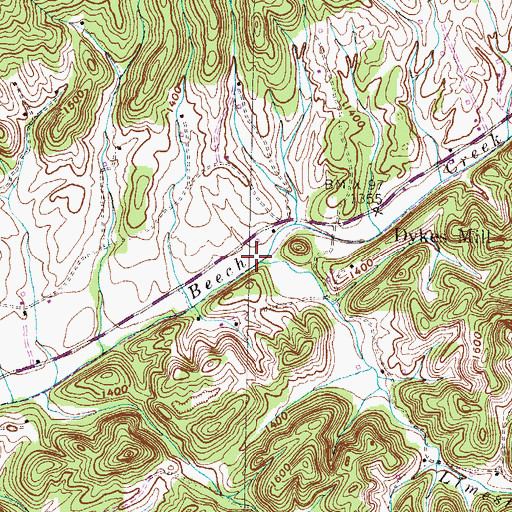 Topographic Map of Limestone Branch, TN