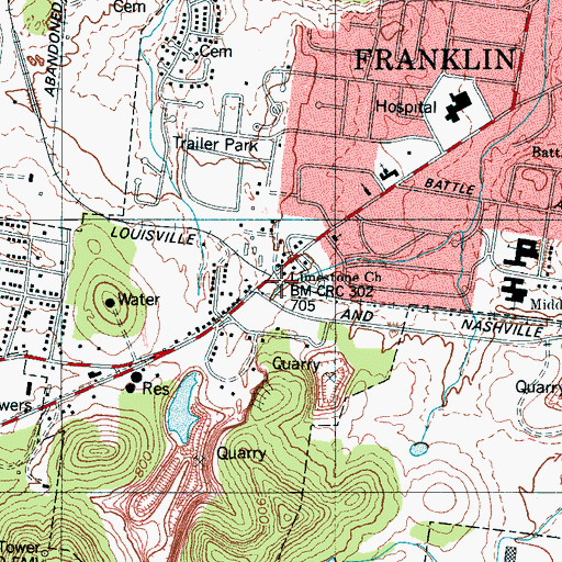 Topographic Map of Limestone Church, TN