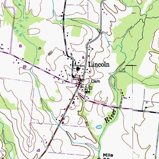 Topographic Map of Lincoln, TN