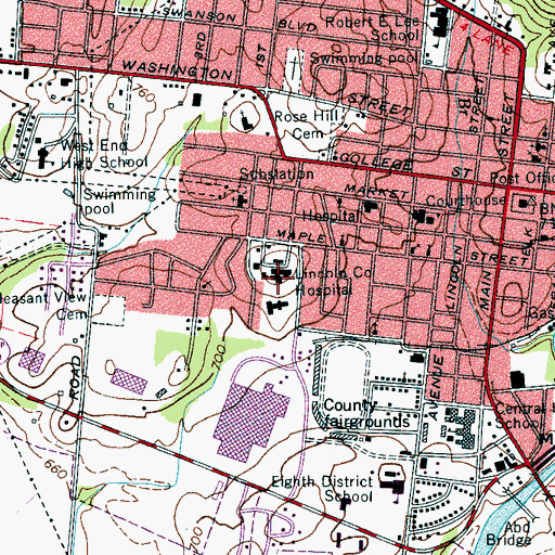 Topographic Map of Lincoln County Hospital, TN
