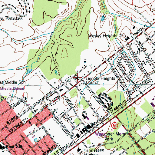 Topographic Map of Lincoln Heights Church, TN