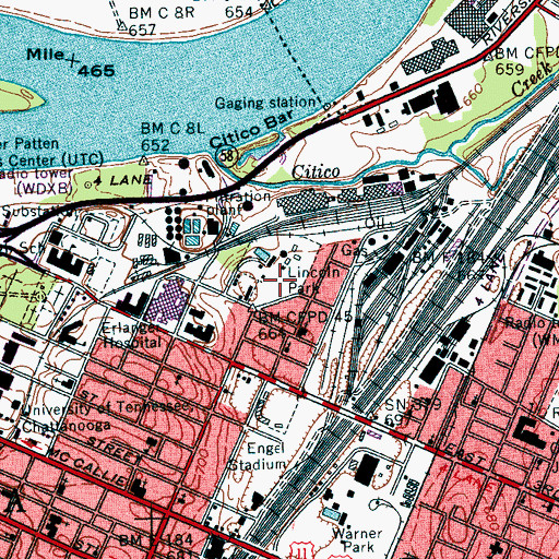 Topographic Map of Lincoln Park, TN