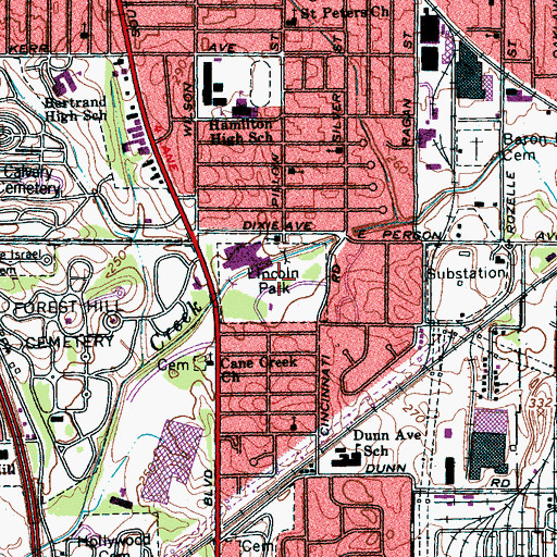 Topographic Map of Lincoln Park, TN