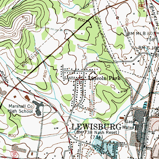 Topographic Map of Lincoln Park, TN