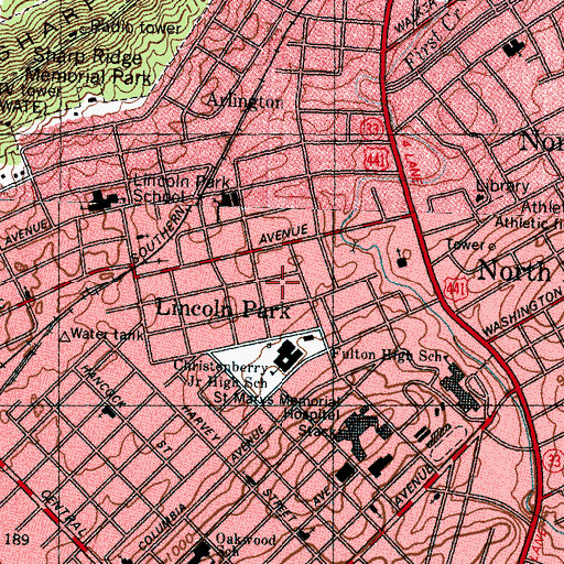 Topographic Map of Lincoln Park, TN