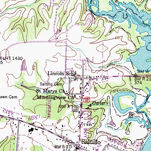Topographic Map of Lincoln School, TN