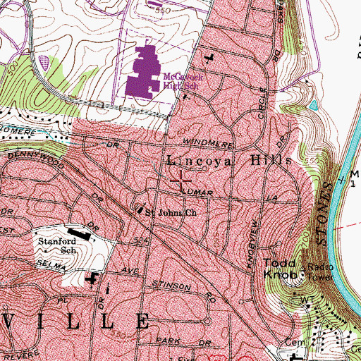 Topographic Map of Lincoya Hills, TN